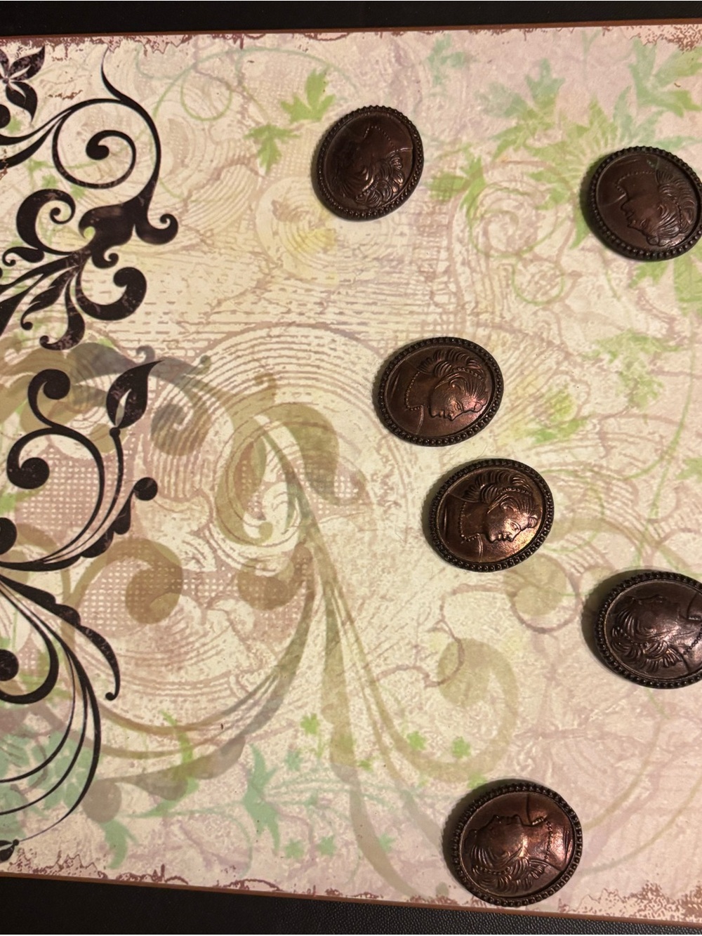 Decorative Floral Metal Memo Board with Antique Bronze Button Magnets